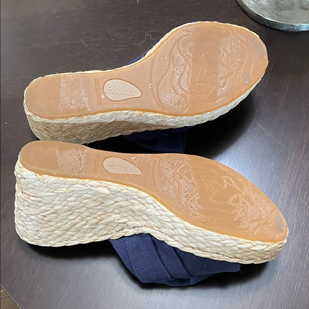 Born Women's Navy and Tan wedge sandals with Bow - Picture 6 of 11